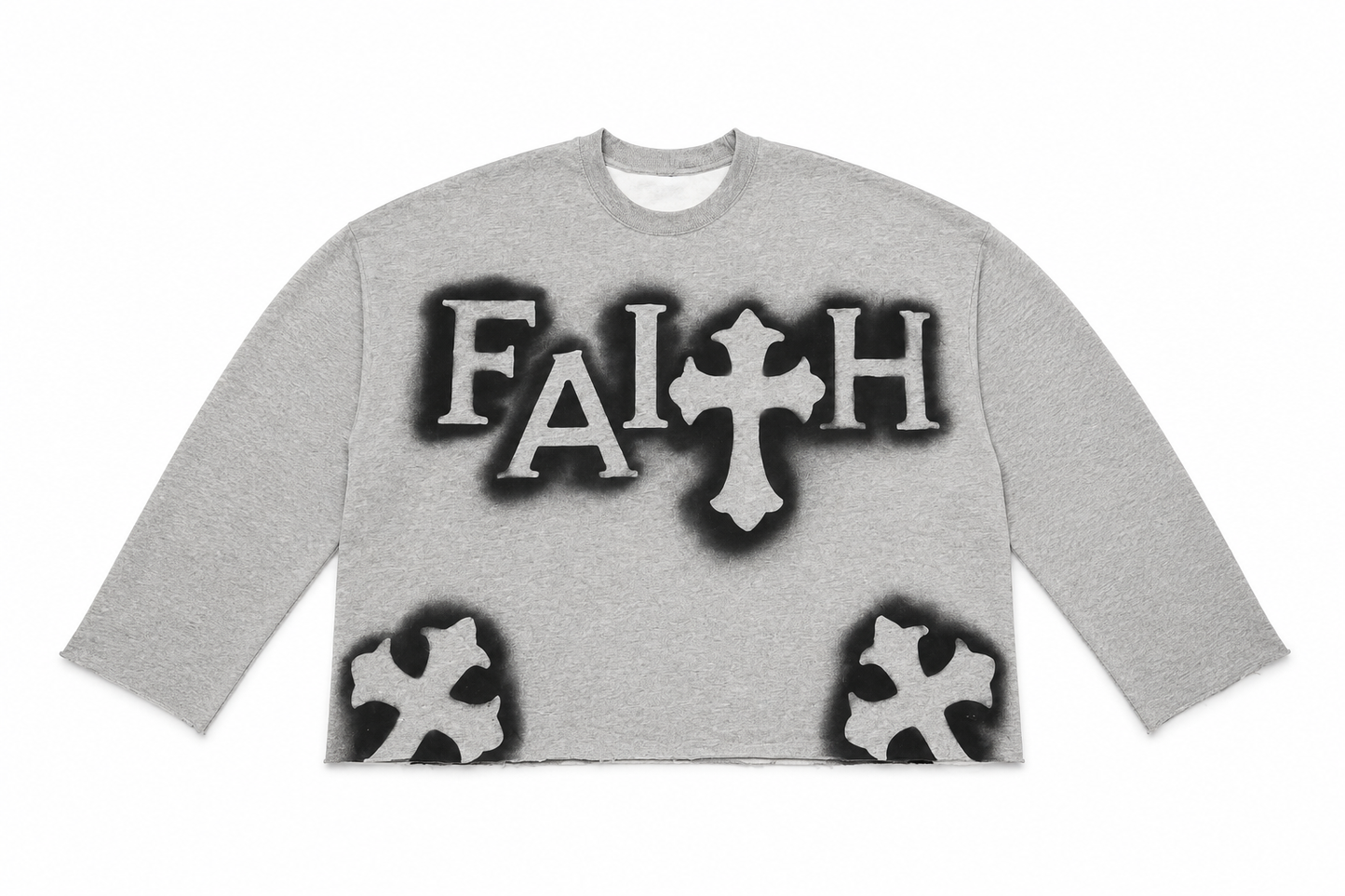 FAITH Cross Graphic Crewneck- Heather Grey