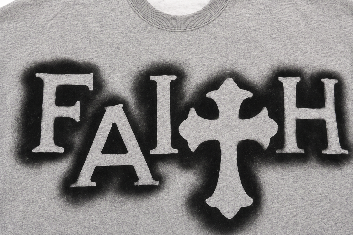 FAITH Cross Graphic Crewneck- Heather Grey