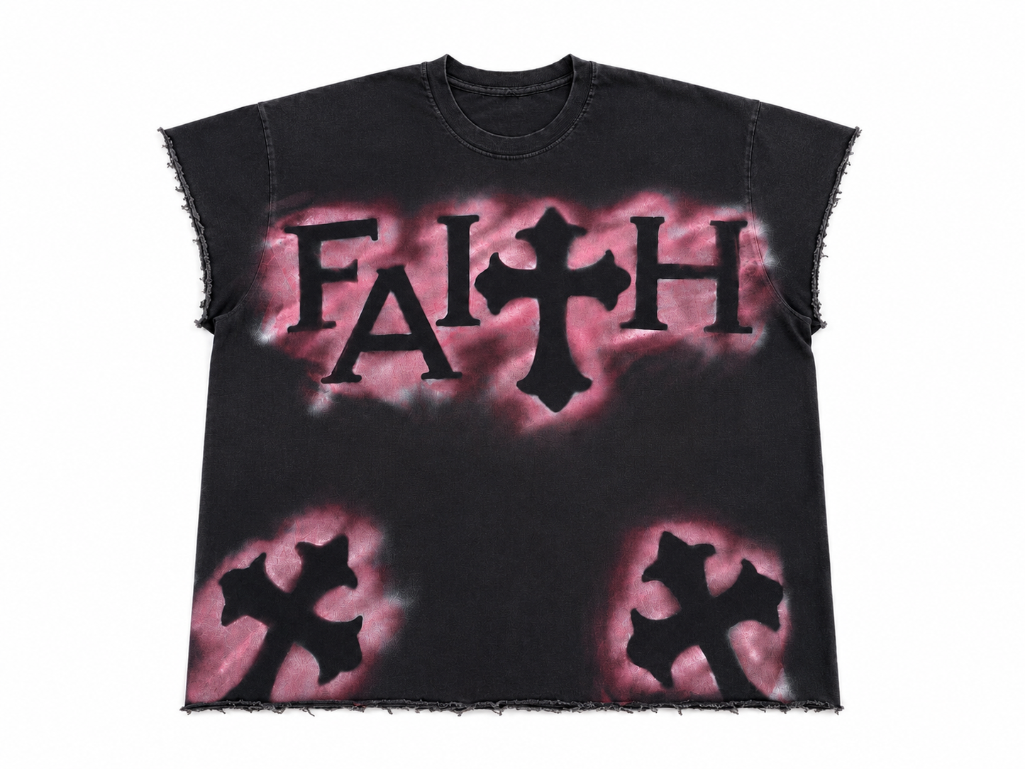 FAITH Cross Painted Raw-Edge Sleeveless Tee
