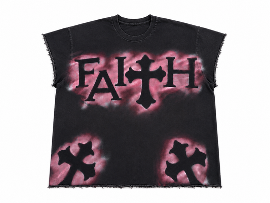 FAITH Cross Painted Raw-Edge Sleeveless Tee